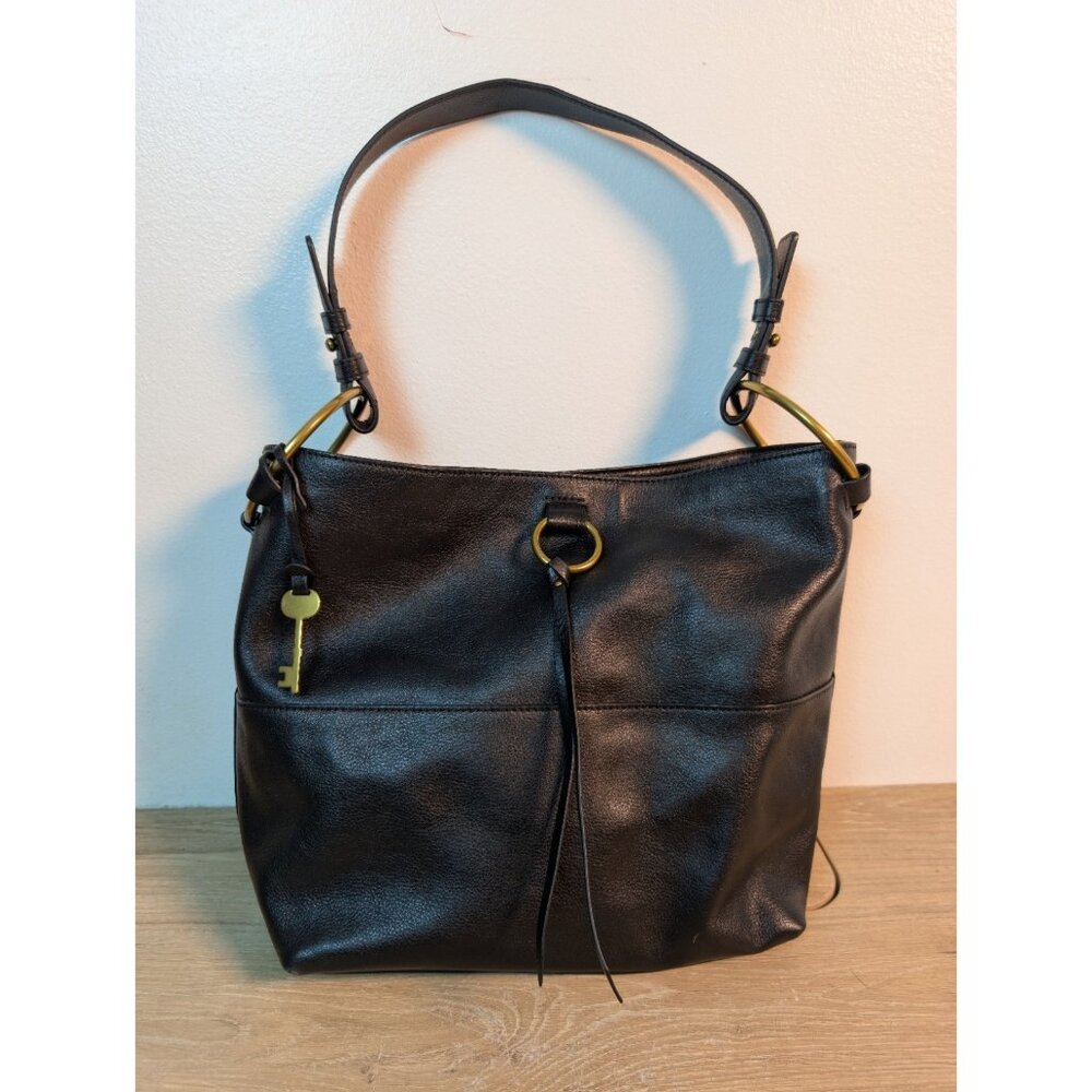Fossil Ada Bucket Bag Black Rings Key Pockets Large Classic Shoulder Purse